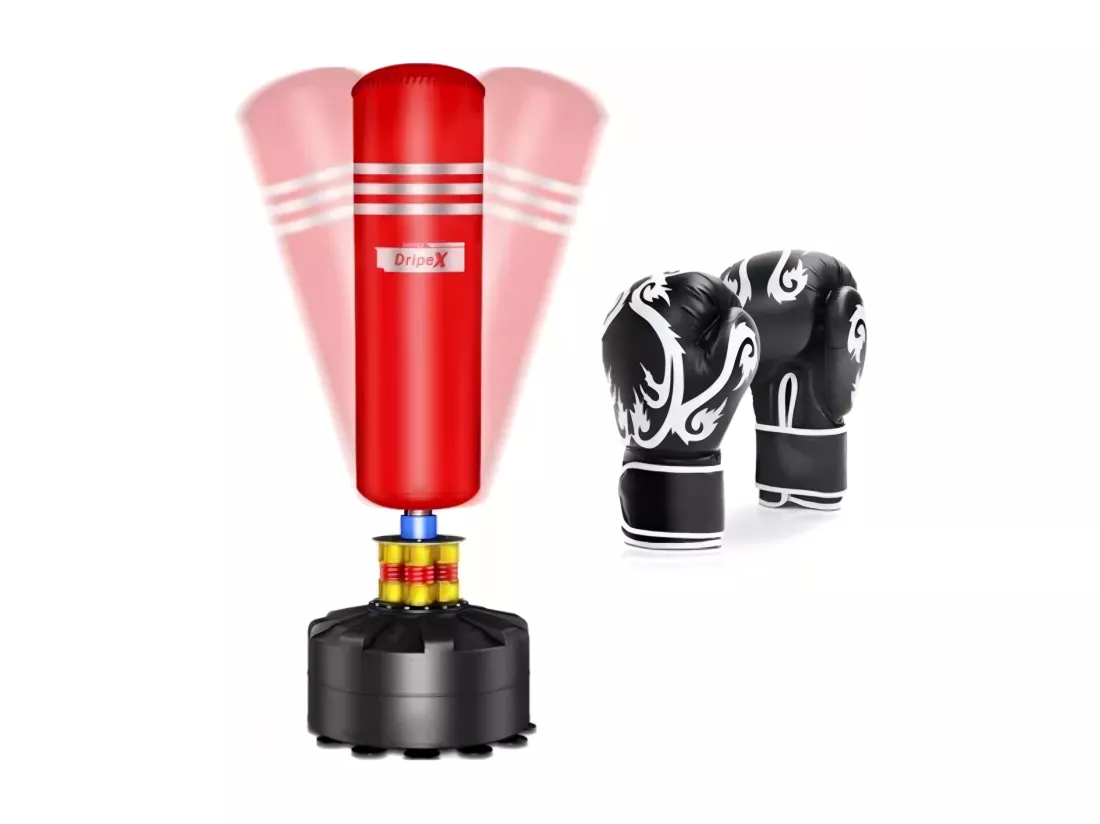 Sac de frappe boxe debout pour adultes, avec gants de boxe, autoportant, avec Base Stable Remplissble de Sable et d'eau, 49x49x175cm
