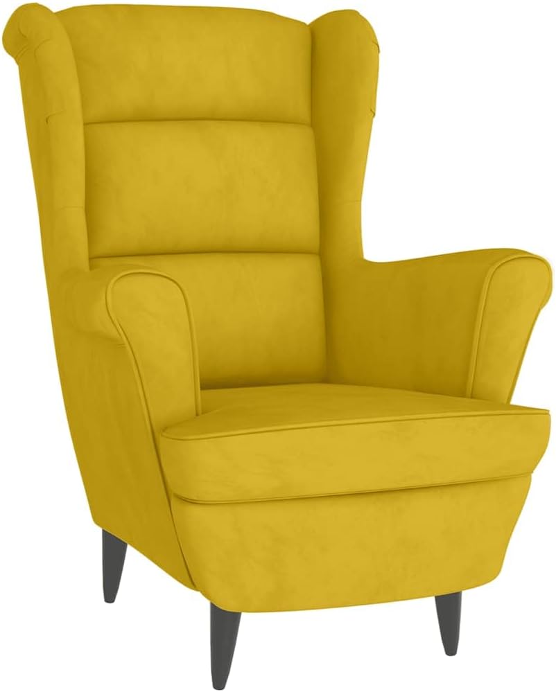 vidaXL Ohrensessel mit Hocker Armlehnen Fernsehsessel Polstersessel Loungesessel Wohnzimmersessel TV Sessel Ruhesessel Relaxsessel Senfgelb Samt