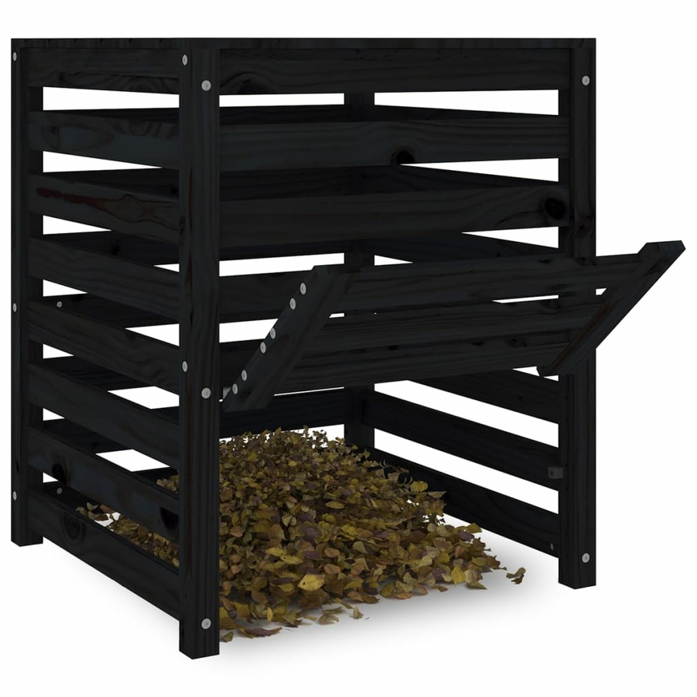 Composteur noir 63,5x63,5x77,5 cm bois massif de pin