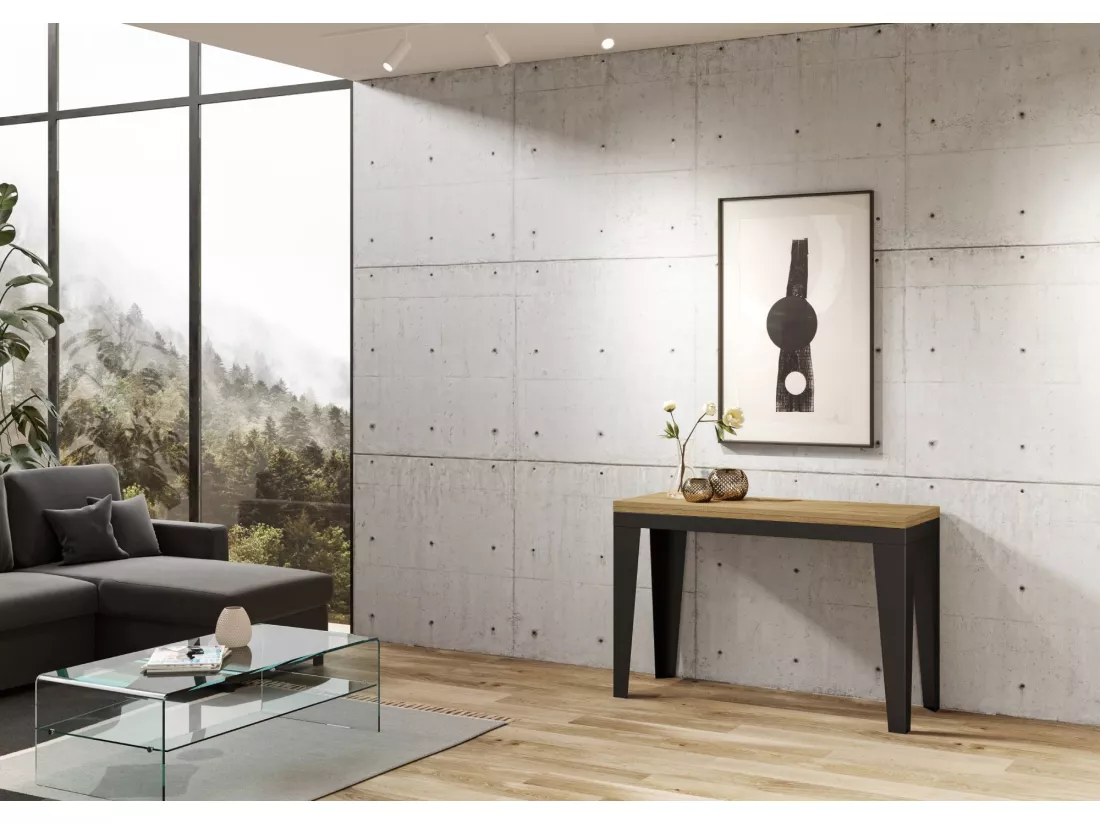 Table extensible portefeuille 120x45/90 cm Flame Double Chêne Nature cadre Anthracite