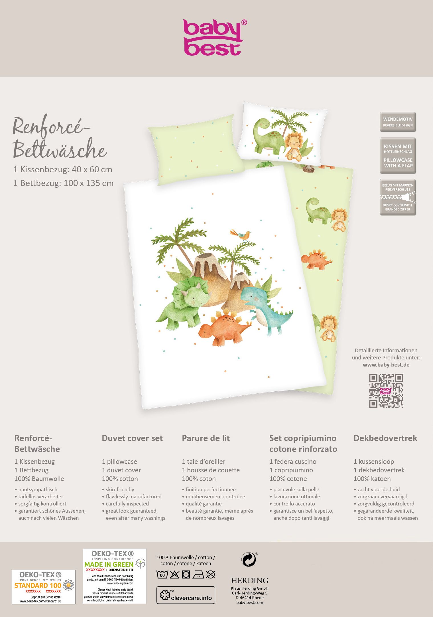 Baby Bettwäsche Renforcé DINOS