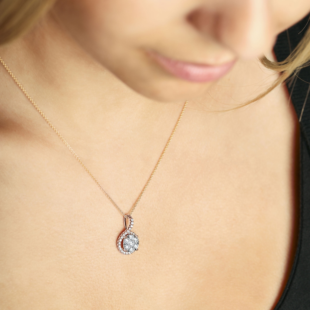 1.00 Karat Halo Diamantanhänger 750/18 K Roségold