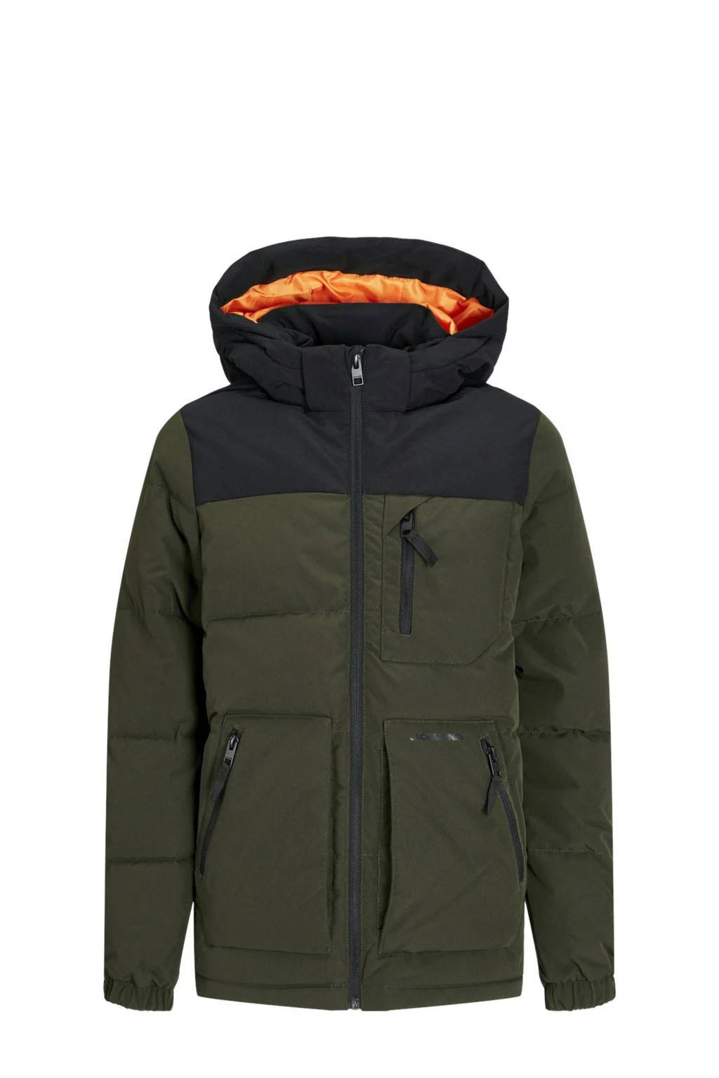 JACK & JONES gewatteerde winterjas JJEOTTO donkergroen/zwart
