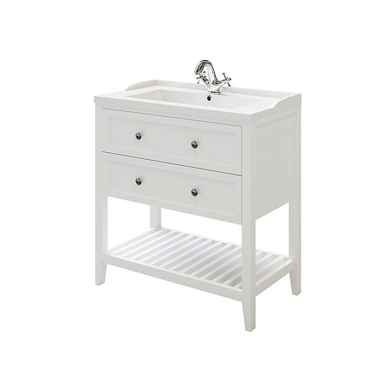 Meuble sous vasque à poser 2 tiroirs GoodHome Perma blanc 80 cm + plan vasque Lana