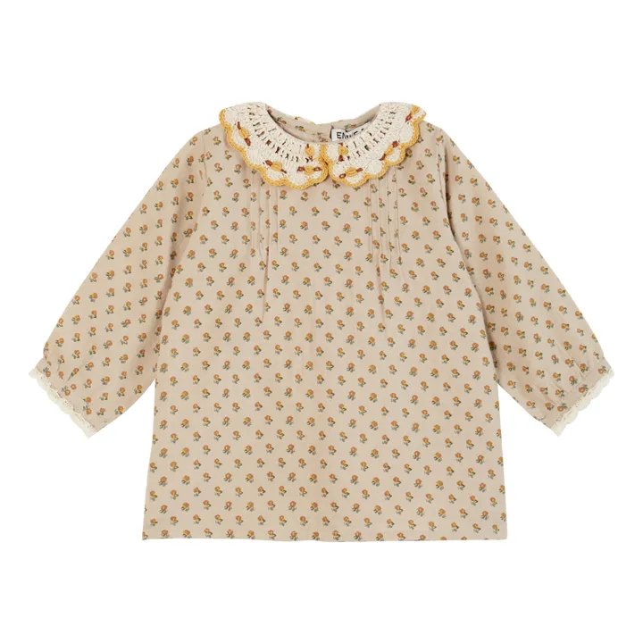 Emile et Ida Robe Fleurie Col Crochet Brodé Main | Ecru