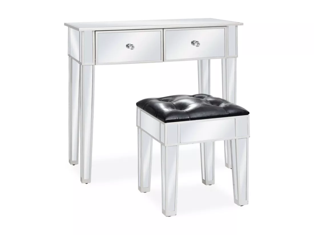 Coiffeuse miroir avec tabouret MDF et verre