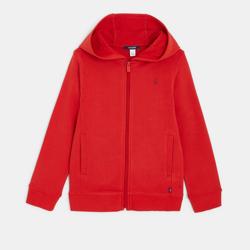 Sweat-shirt uni à capuche rouge garçon