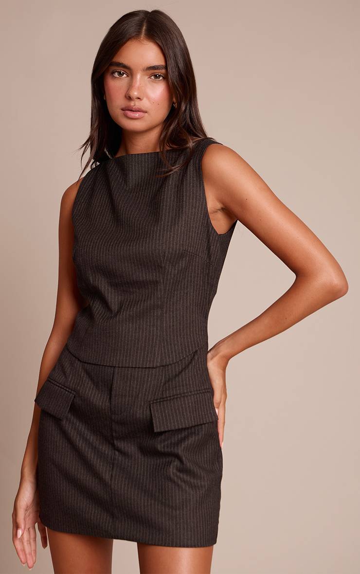 Noir Robe Moulante À Détail Superposé À Fines Rayures