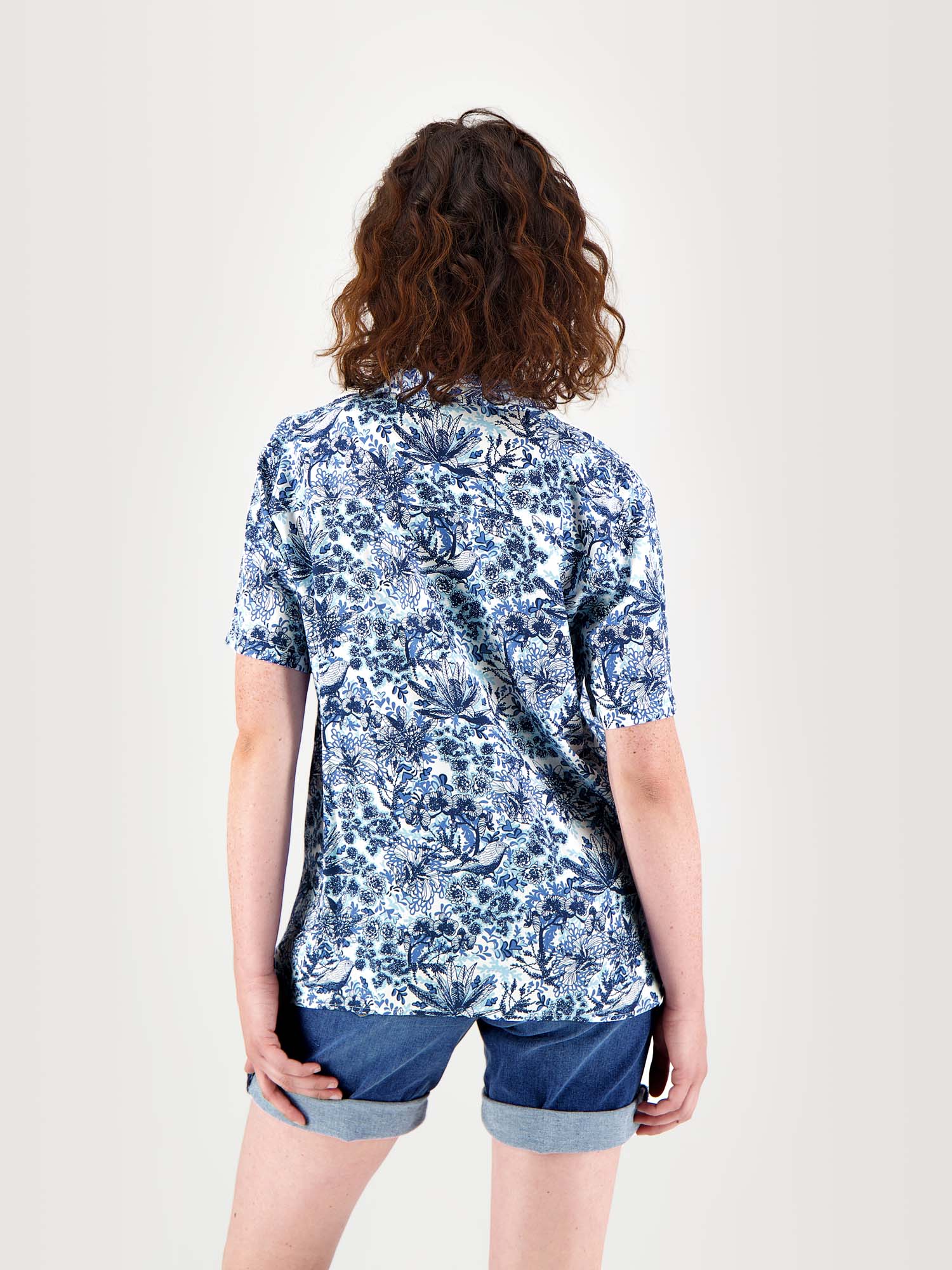 Chemise Femme Manches Courtes Floral Bleu
