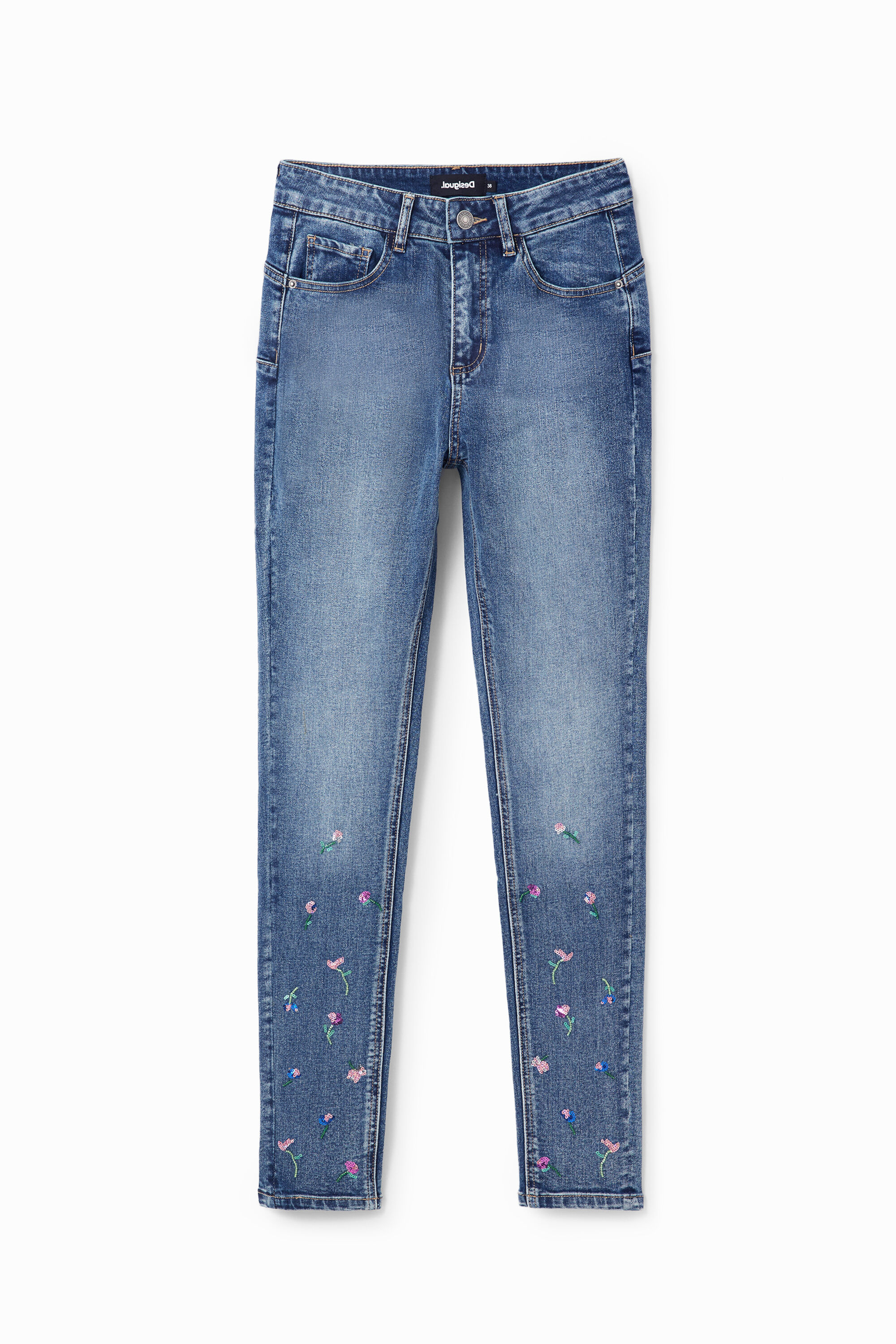 Jean skinny push-up fleurs