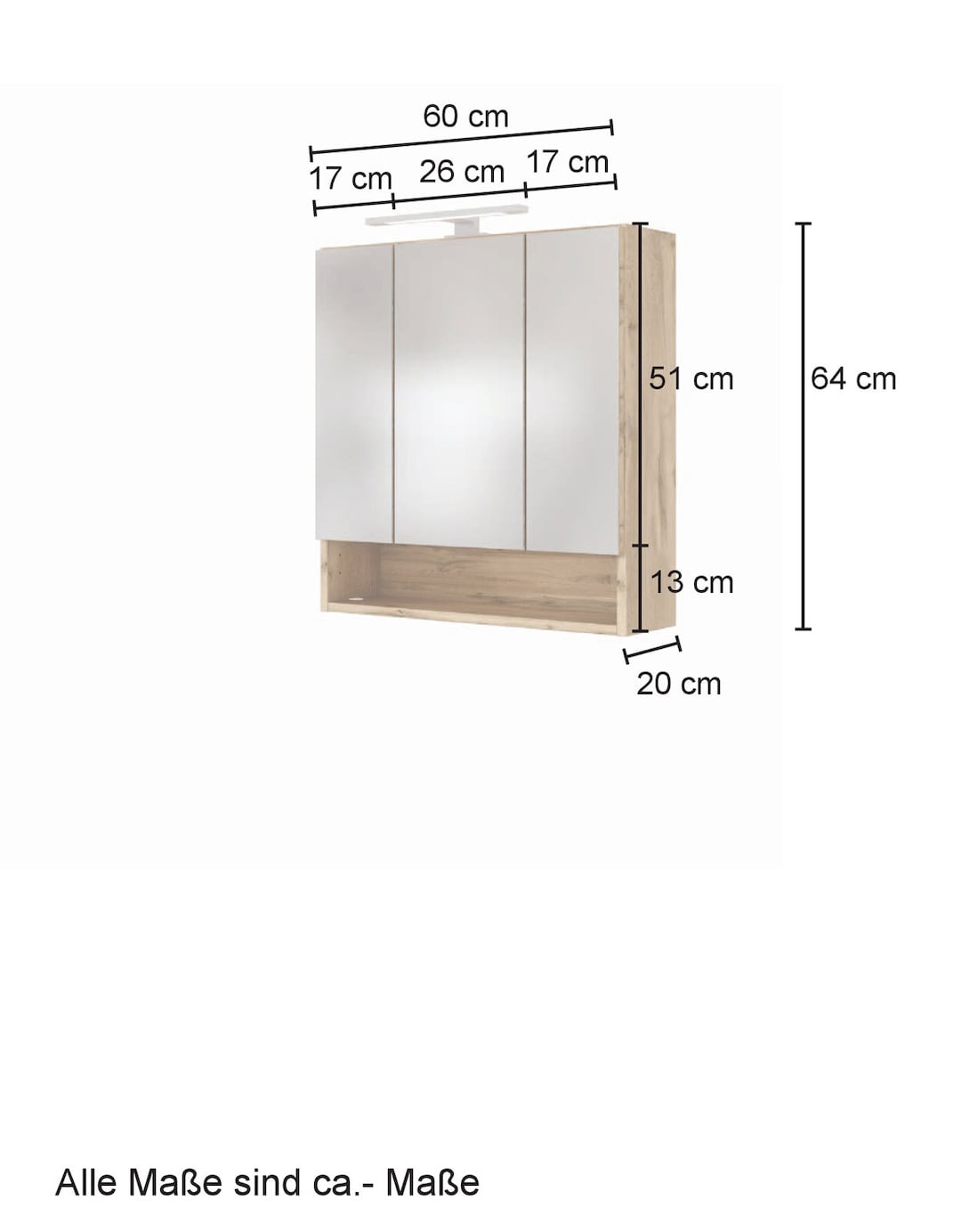 Spiegelschrank Livorno 60x64x20 cm Wotaneiche/Spiegelglas