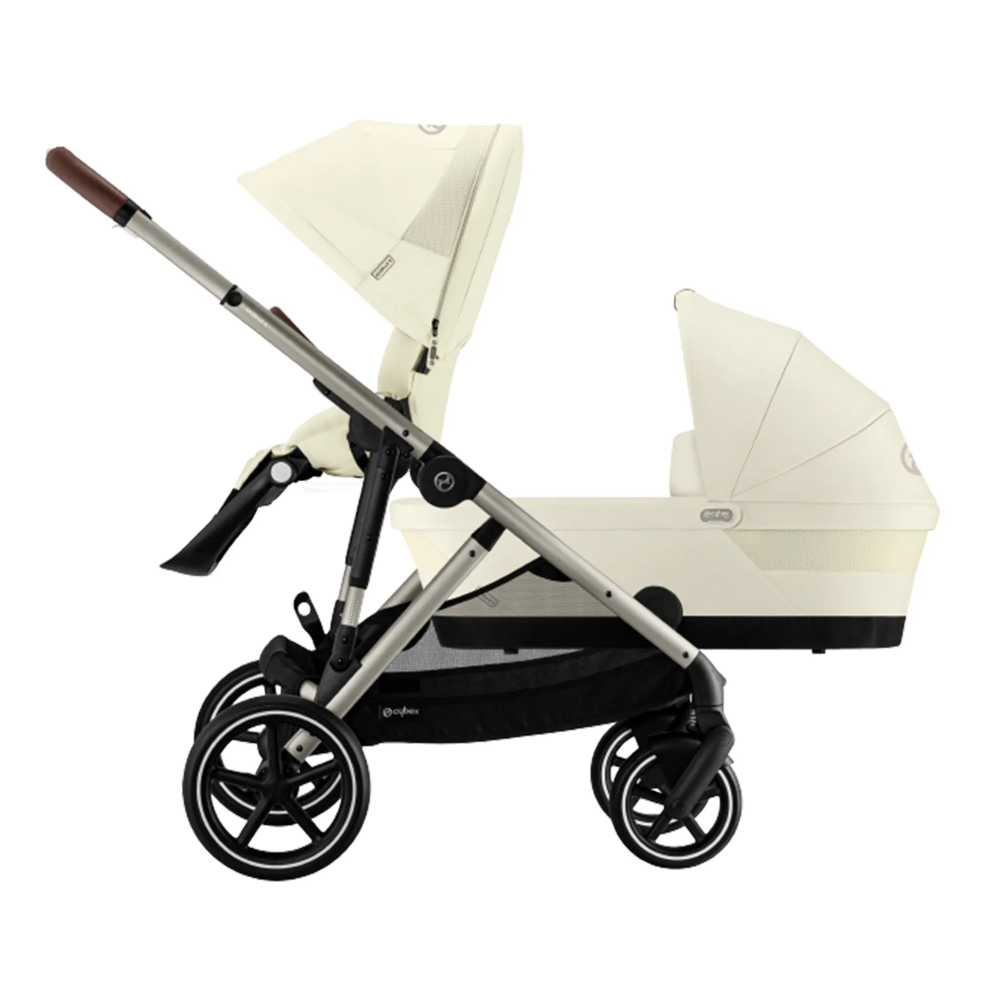 Cybex Poussette Double Gazelle S 2 – Châssis Taupe  Nacelle Beige coquillage
