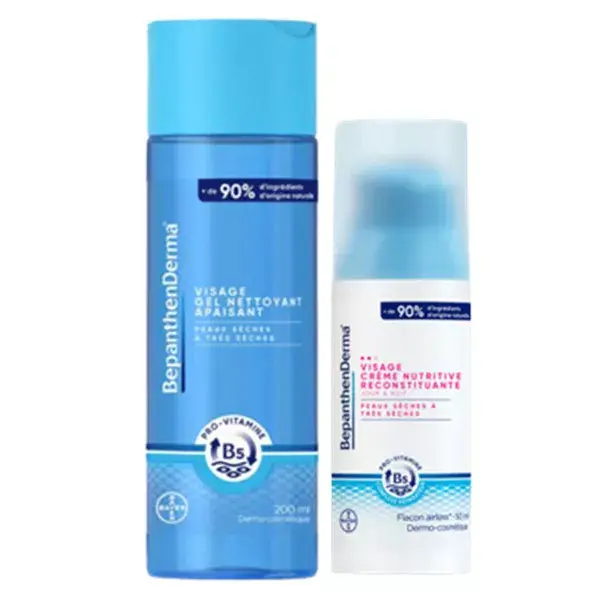 Conjunto BepanthenDerma: Gel de Limpeza Facial Suavizante (frasco de 200ml) e Creme Facial Nutritivo e Revitalizante (frasco com bomba dosadora de 50ml)