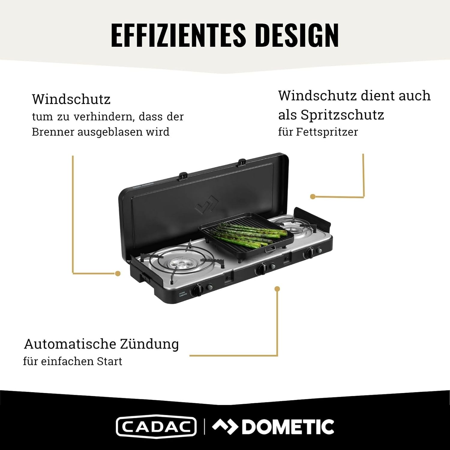 CADAC - 3 Cook Turbo FFD Deluxe - 50mBar - Grillen - Tragbare Grills - Kochfläche aus Edelstahl - Inkl. Schutzhülle - Campingplatz - BBQ-Must-Haves