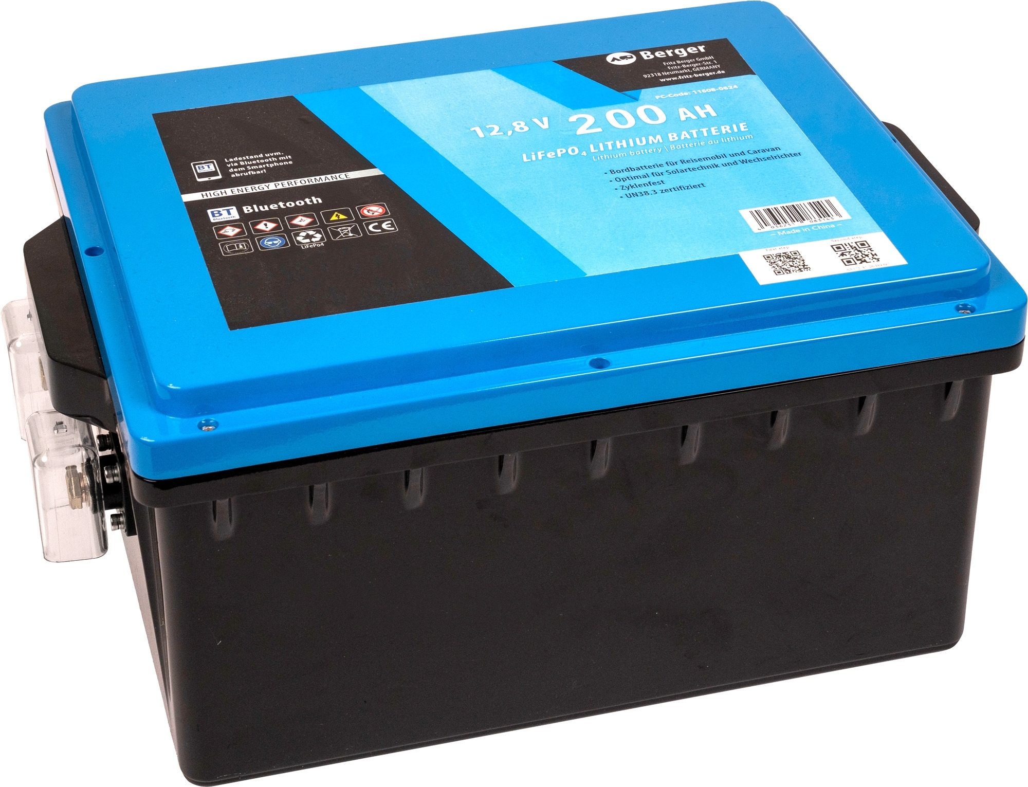 Berger LiFePO4 Lithium Untersitz-Batterie  Pro 200 Ah 12V mit Bluetooth & Heizung