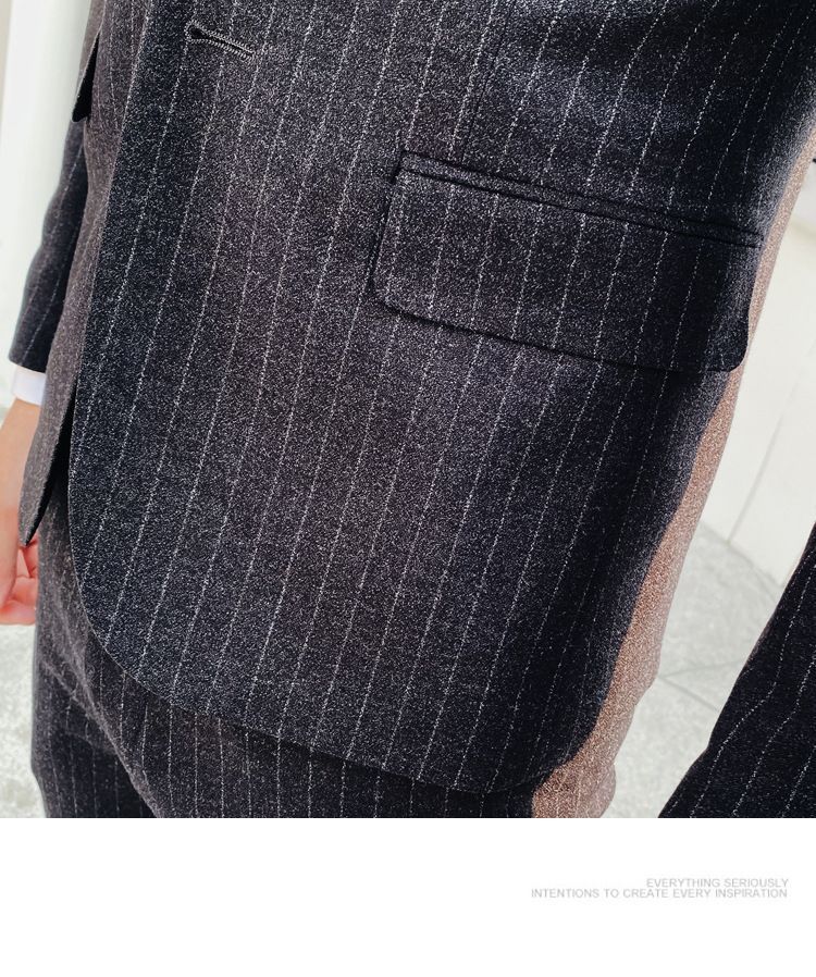 Lefitt - Set: Gestreept vest met knoopjes + blazer + rechte broek