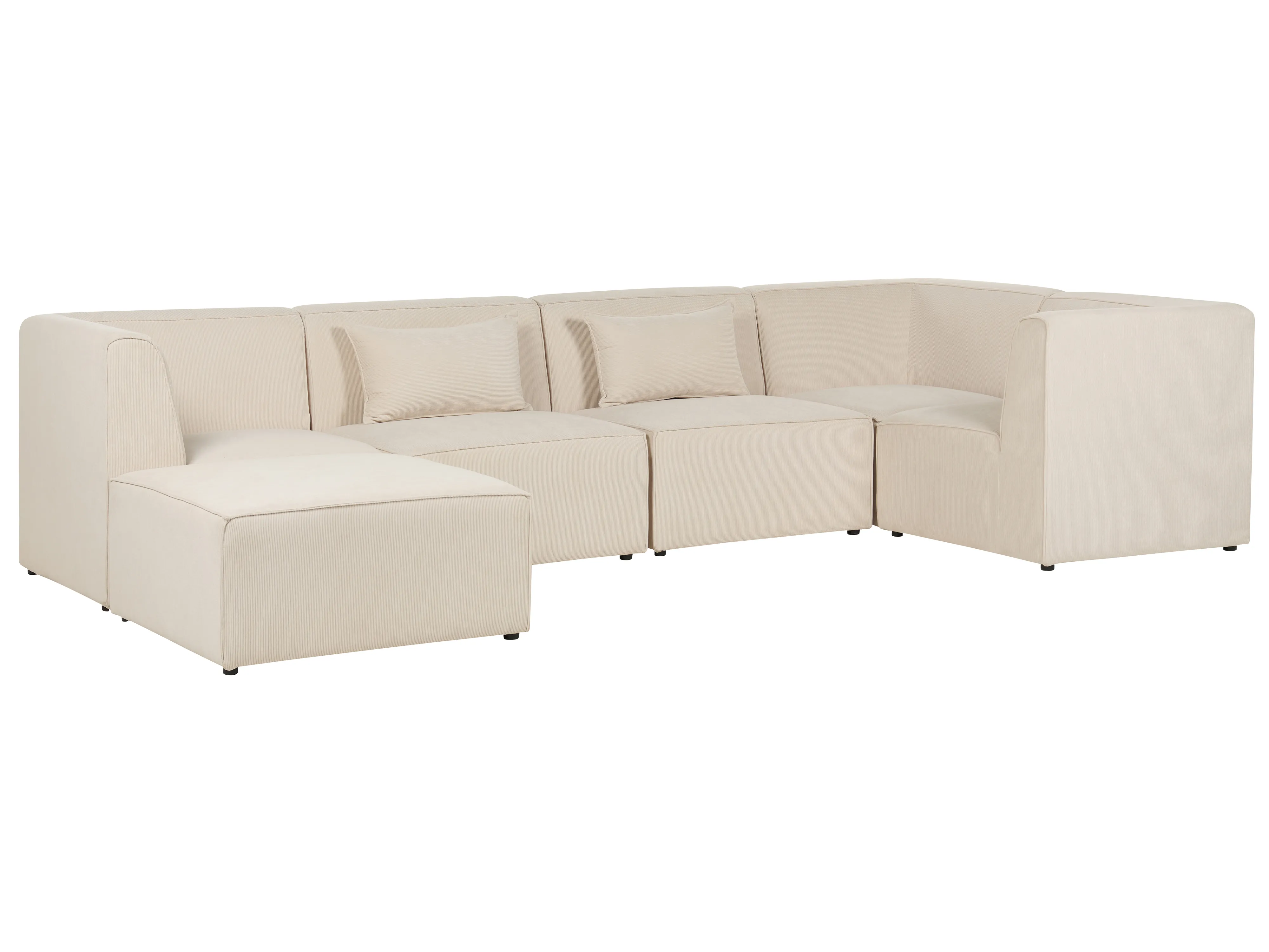 Modulaire hoekbank 5-zits LEMVIG Corduroy Lichtbeige met ottomaan linkszijdig