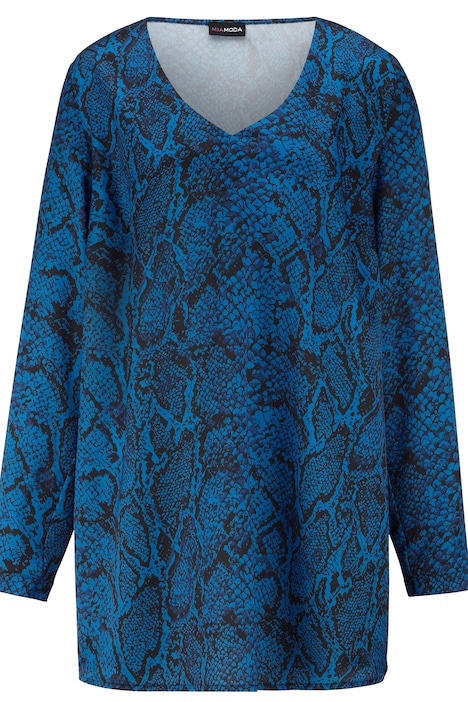 Tunika, farbiger Animalprint, V-Ausschnitt, Langarm