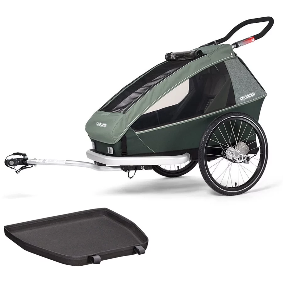 CROOZER Kinderfahrradanhänger  Kid Vaaya 1 Jungle green inklusive Fußraumschutzwanne
