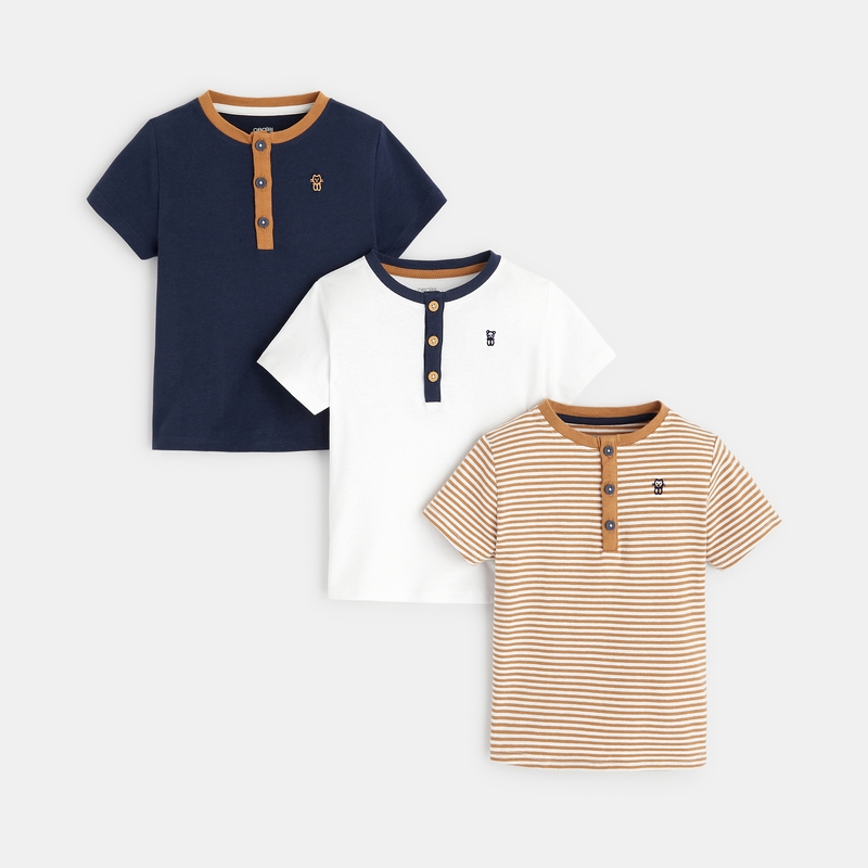 T-shirt tunisien manches courtes (lot de 3) marron bébé garçon