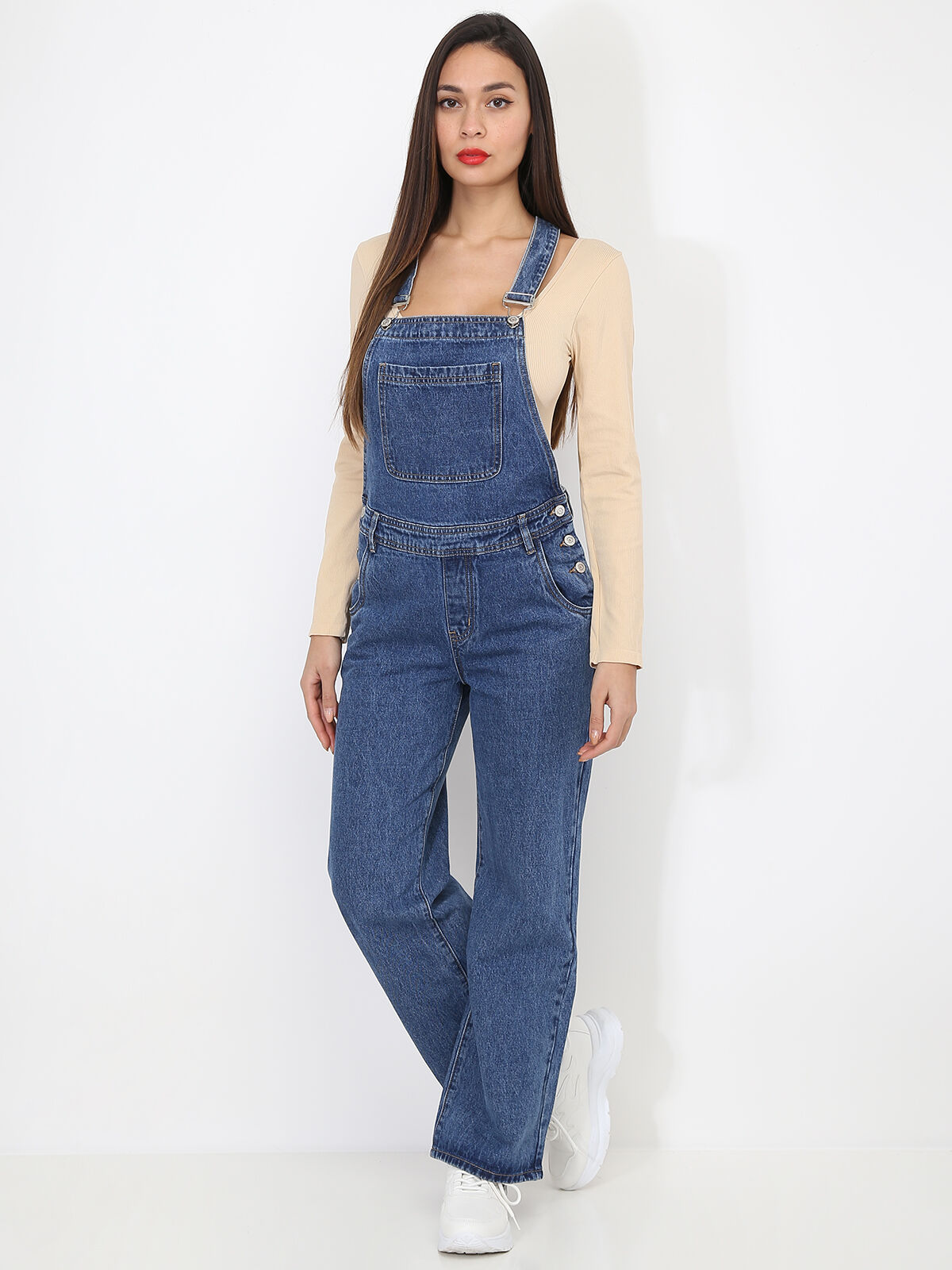 Salopette ample en jeans- Bleu