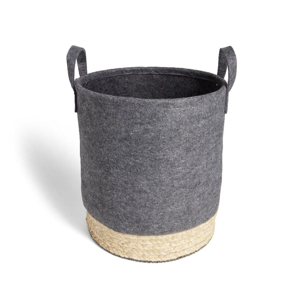 Panière jacinthe d'eau feutrine beige et gris foncé Ø30xH35cm
