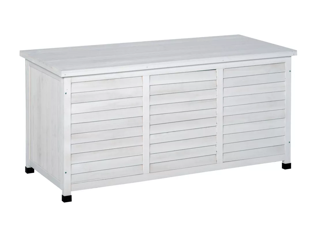 Coffre de rangement extérieur façade persienne - coffre jardin 283L - dim. 127 x 56 x 60cm - bois blanc