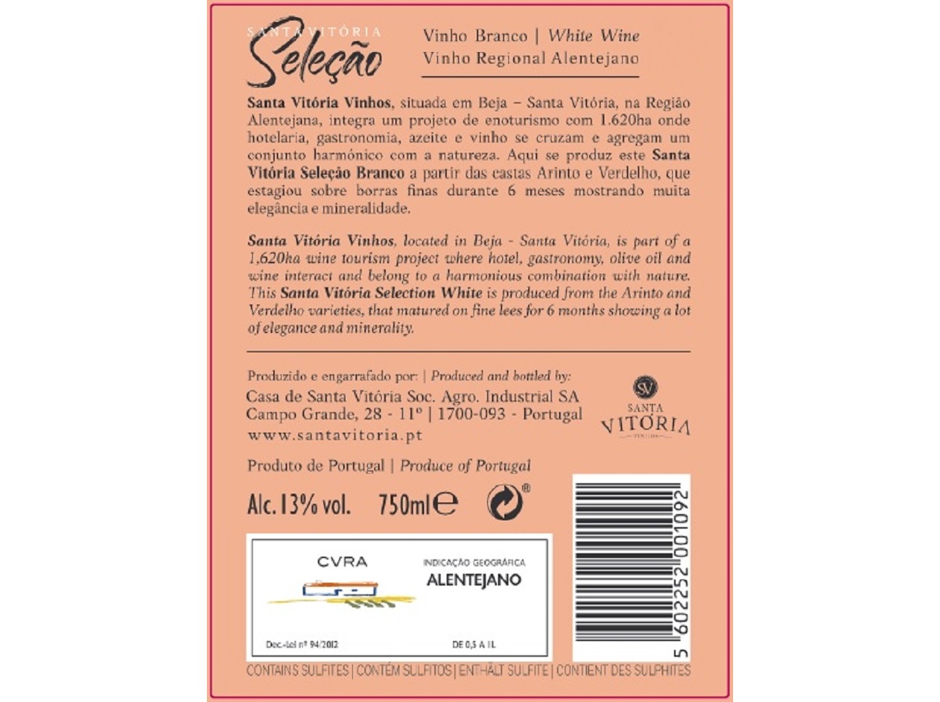 VINHO BRANCO SANTA VITÓRIA SELECÇÃO ALENTEJO 0.75L