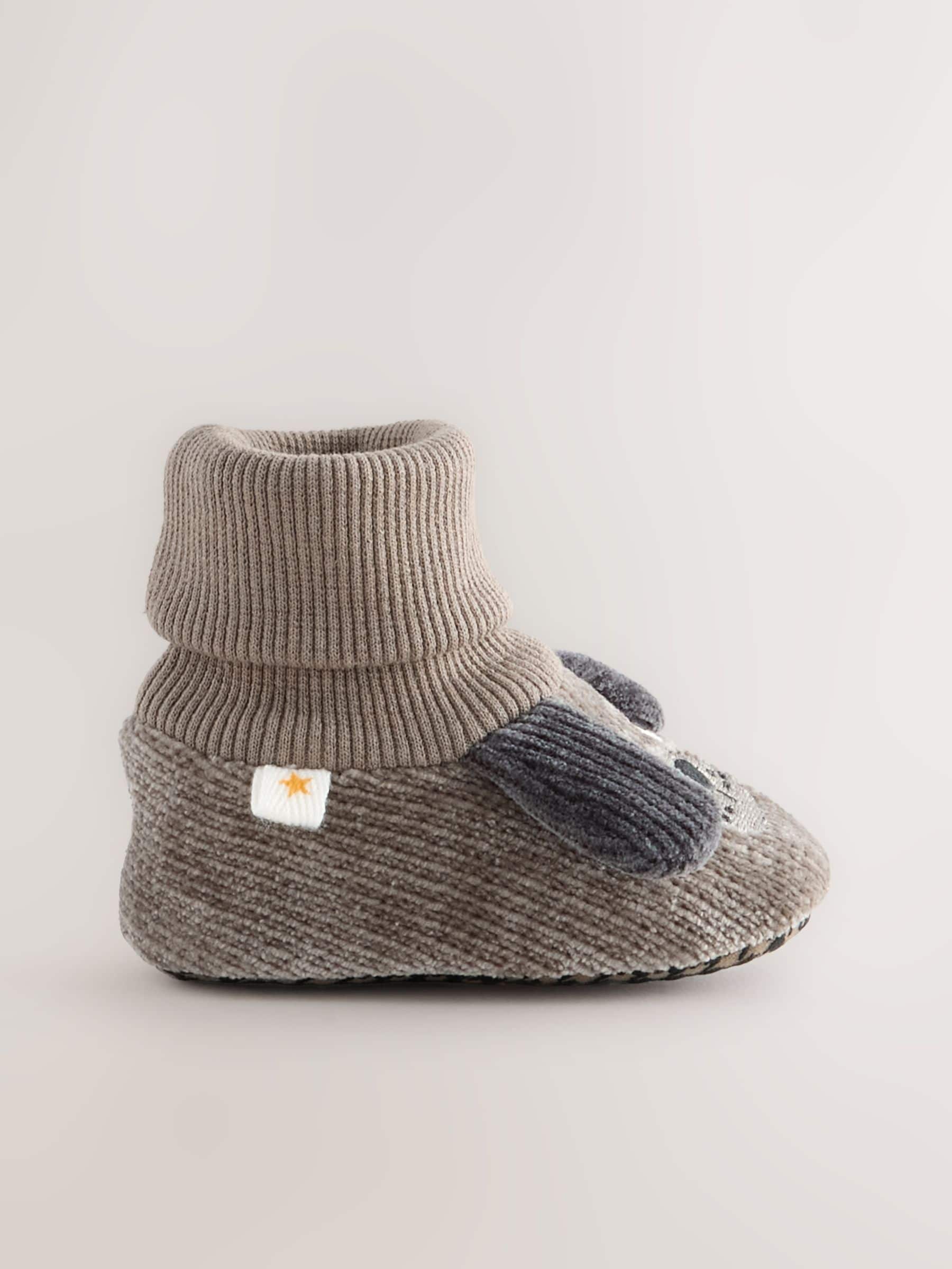 Grijs met hond - Babyschoenen met sok-bovenkant (0-18mnd)