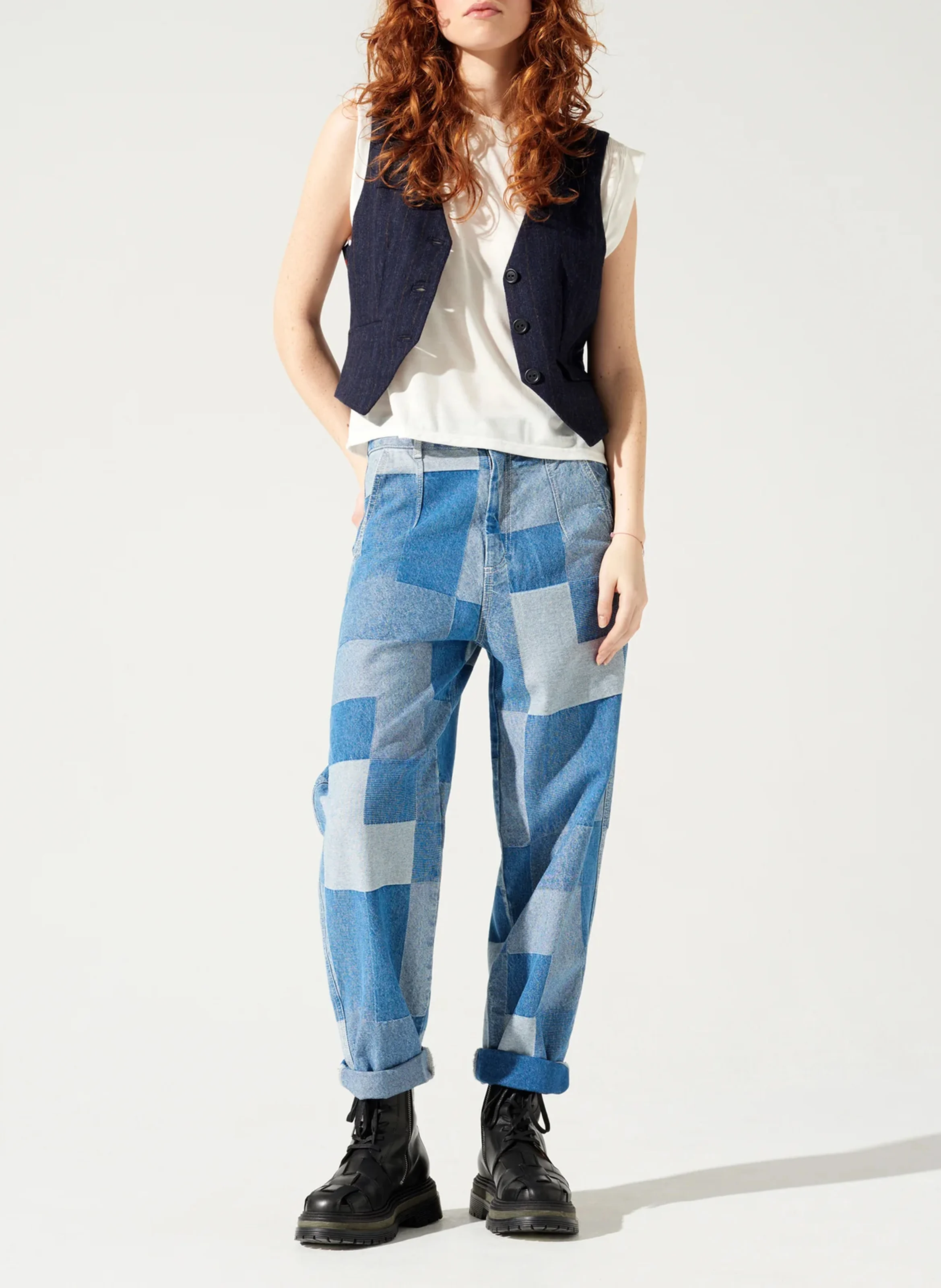 Gilet imprimé et jacquard | Bleu
