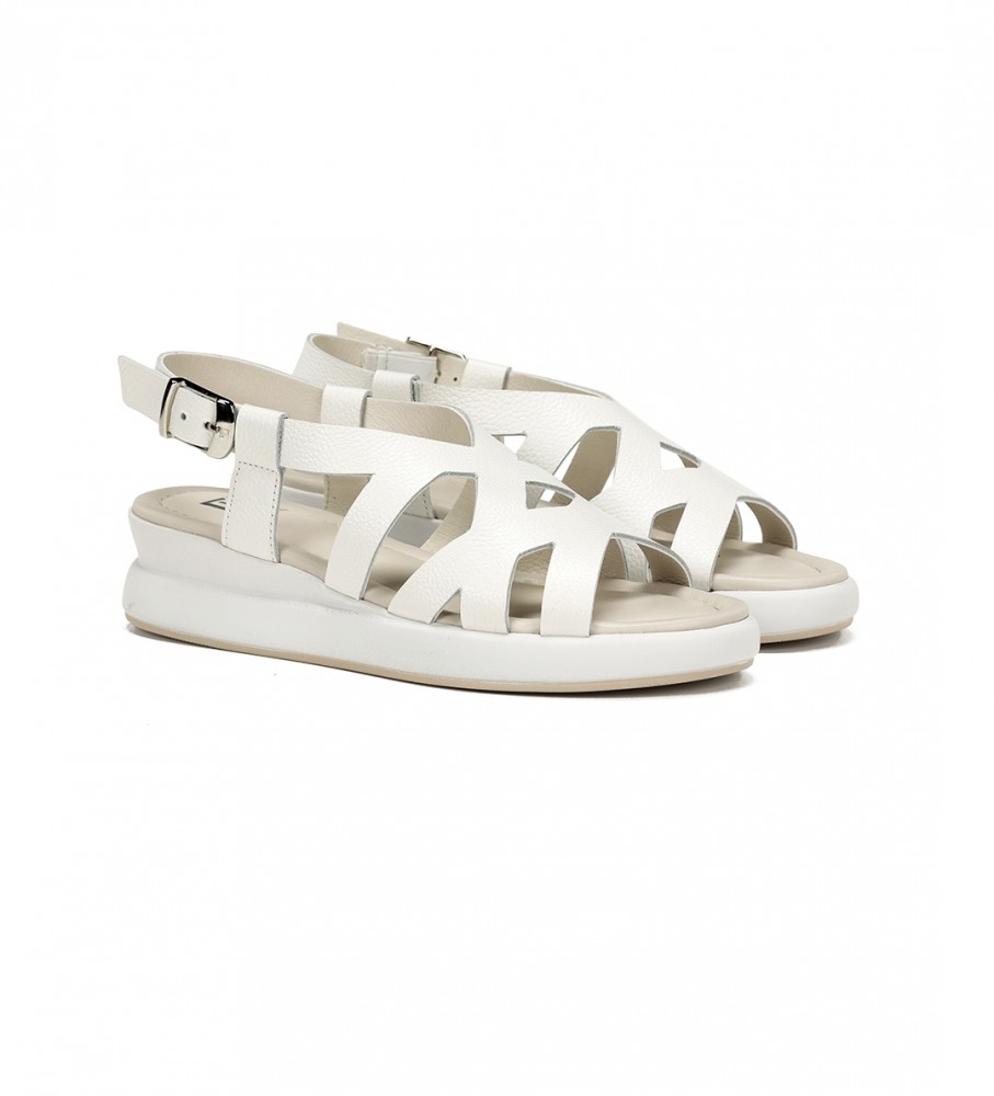 Sandálias Dorking by Fluchos Slam em couro branco - Salto plataforma de 5 cm -