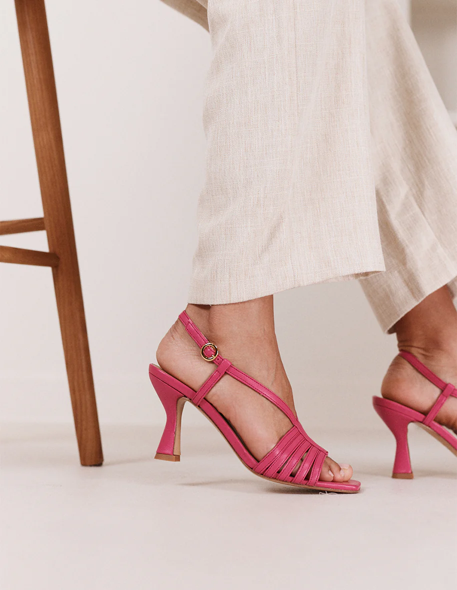 Sandales à talons Ninon M - Cuir fuchsia