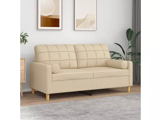 Canapé 2 places avec oreillers décoratifs crème 140 cm tissu