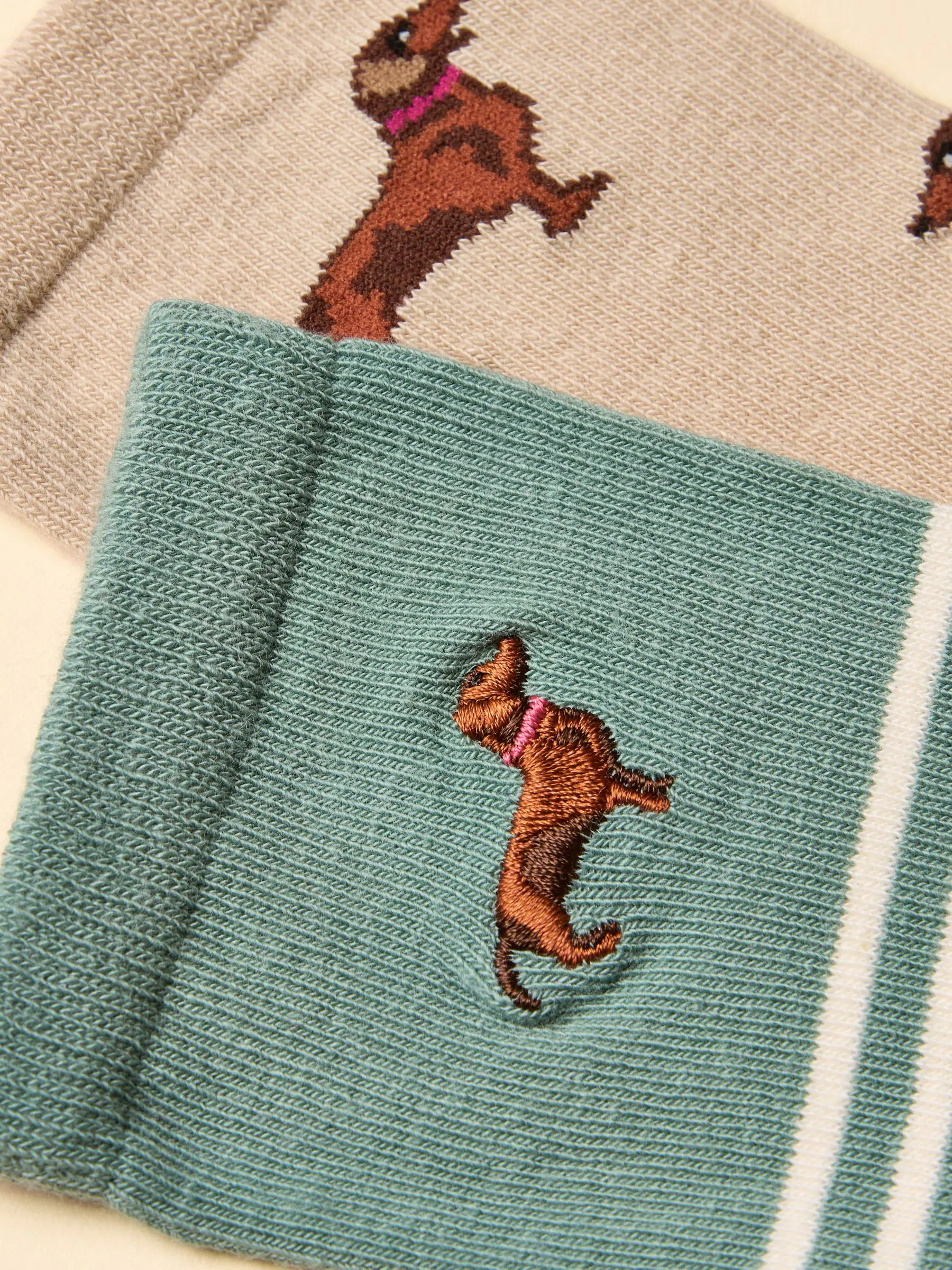 Khaki & Cream - Joules dames elke dag katoenen blend sokken 2 pack (maat 4-8)