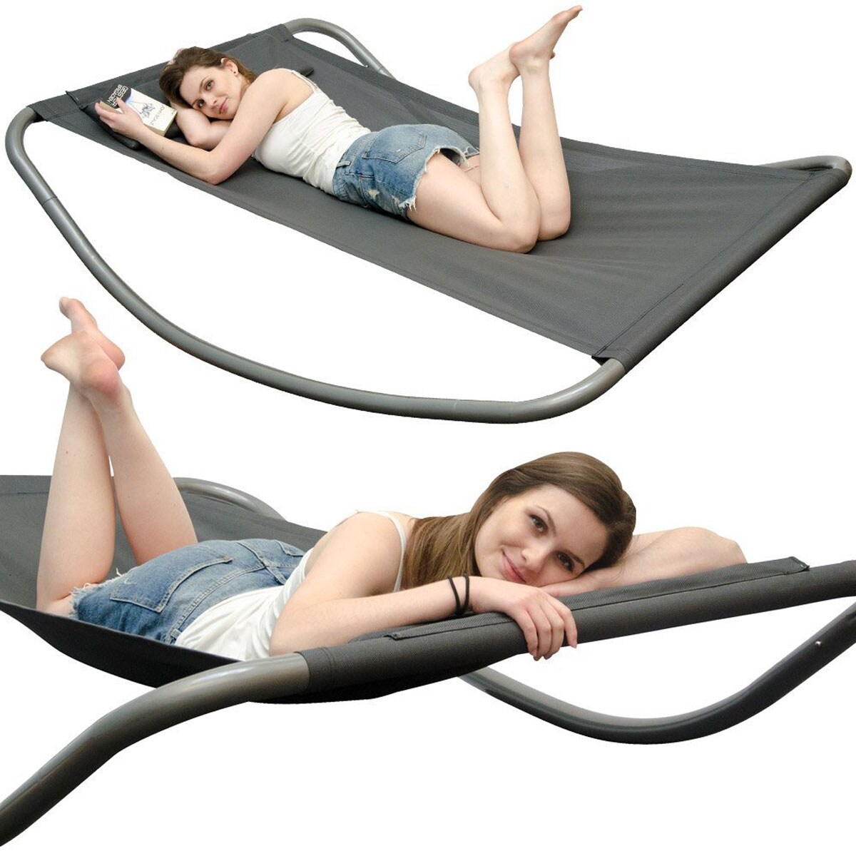 XXL Gartenliege XXL 200x130x32 cm Wippliege mit Metallgestell