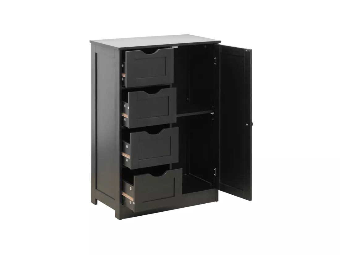 Meuble de salle de bain avec 4 Tiroirs et 1 Porte en bois noir