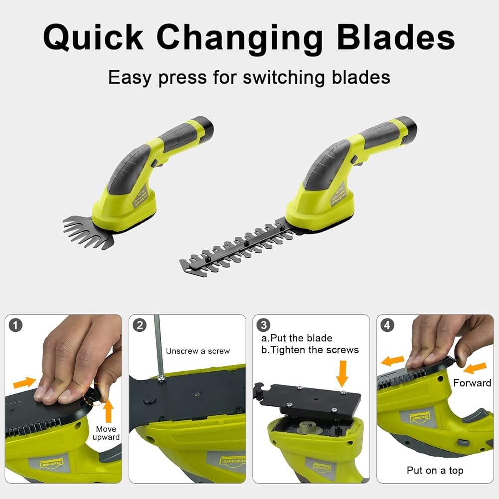 DEWINNER Coupe Bordure sans Fil 7.2V, 2 en 1 Cisailles à Gazon, Légère Tondeuse à Gazon, Batterie 1500mAh, Manche Long Télescopique Détachable, pour Couper Gazon/Buisson/Haie : Jardin
