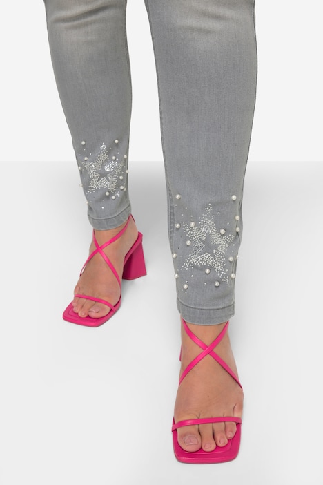 7/8-Jeggings, Slim Fit, Stern und Perlen am Saum, Elastikbund