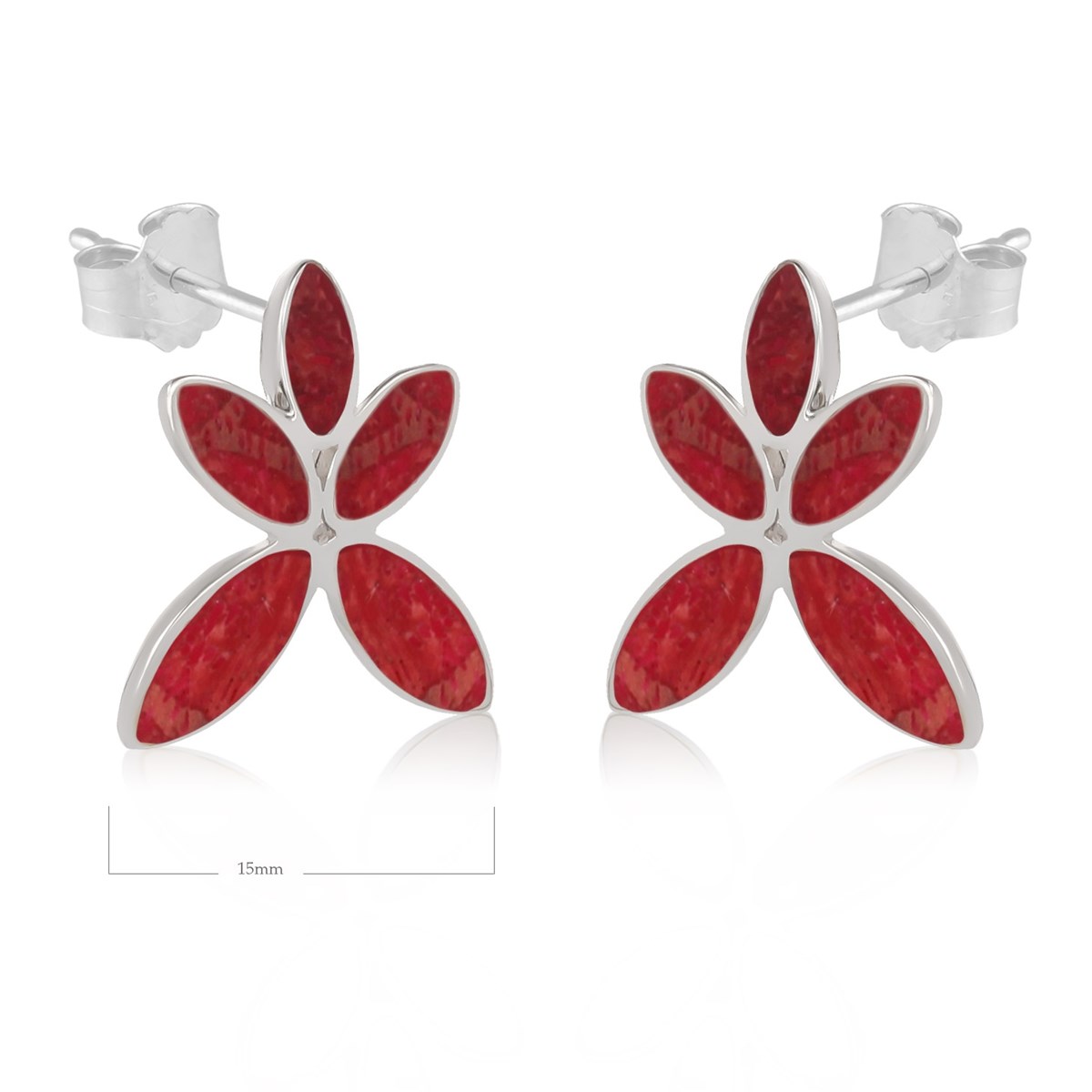 Boucles d'oreille ADEN Fleur corail Argent massif 925 millième