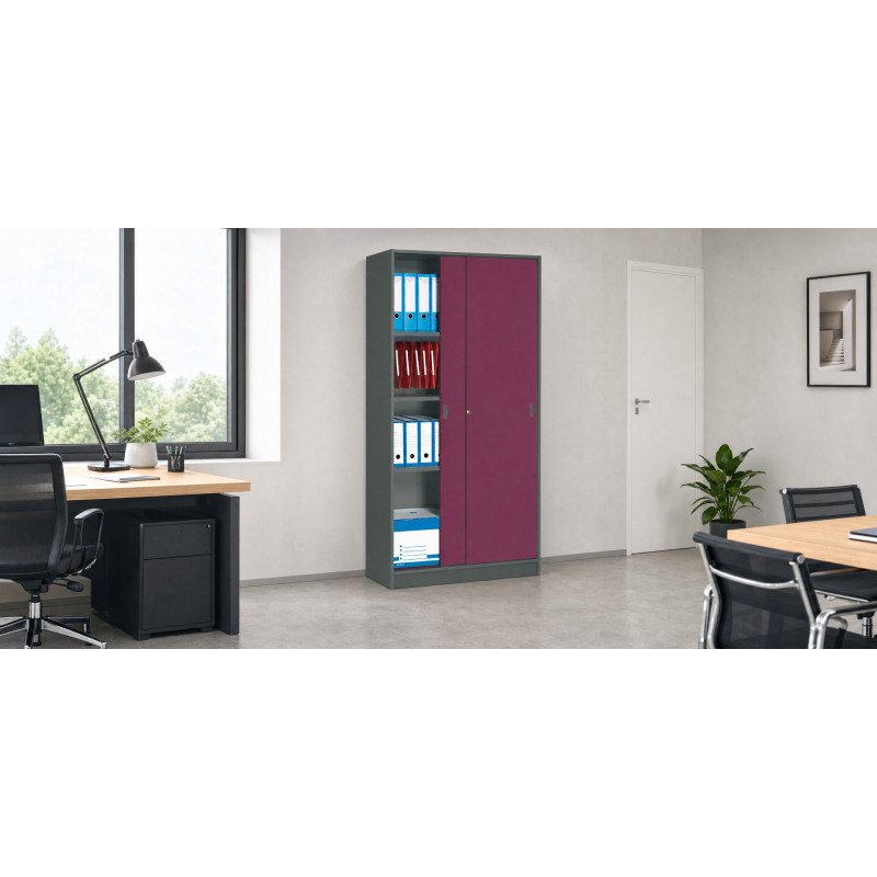 Armoire Harmonie H 180 x L 90 x P 44 cm corps anthracite portes coulissantes couleur