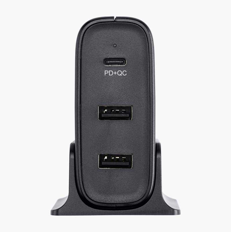 USB-ladestasjon med tre utganger, type A og C, PD og QC 3.0, 39 W