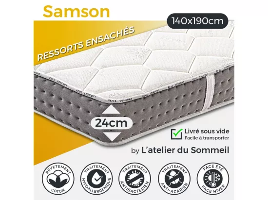 SAMSON - Matelas 140x190 cm Ressorts ensachés Soutien ferme Ep.24cm