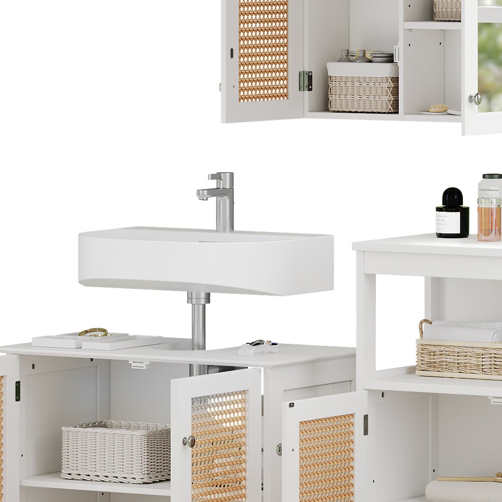 Vicco Badmöbel-Set Rosario, Weiß, moderne Serie, Badezimmer, dekorative Front, Spiegelschrank, Waschtischunterschrank, Sideboard
