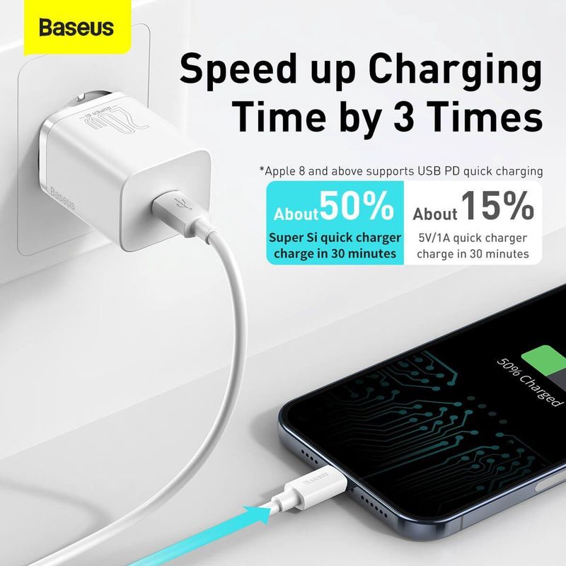 Baseus Snellader 20W PD - 1 Meter Kabel - Blauw