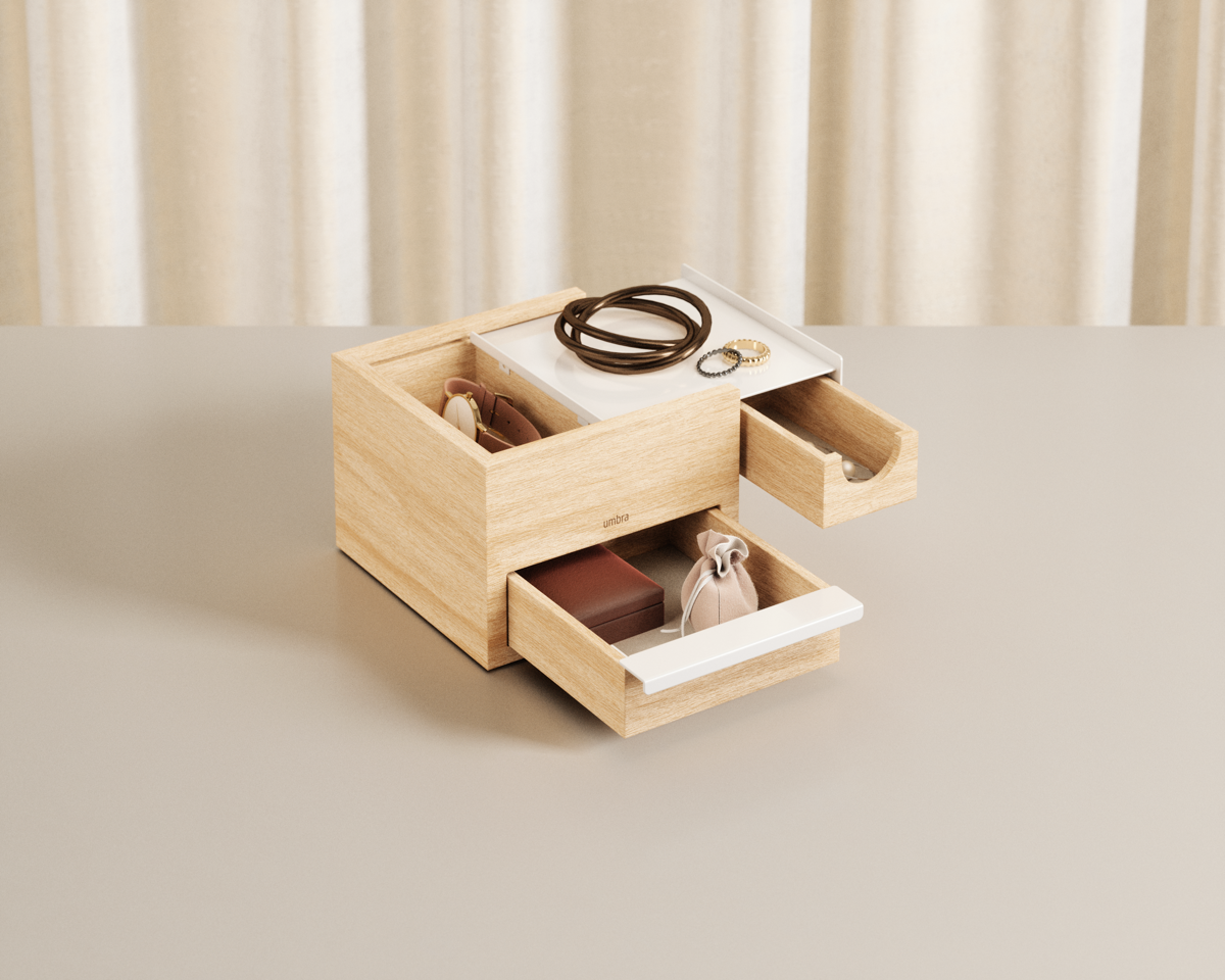 Juwelenbox Stowit wit naturel hout S