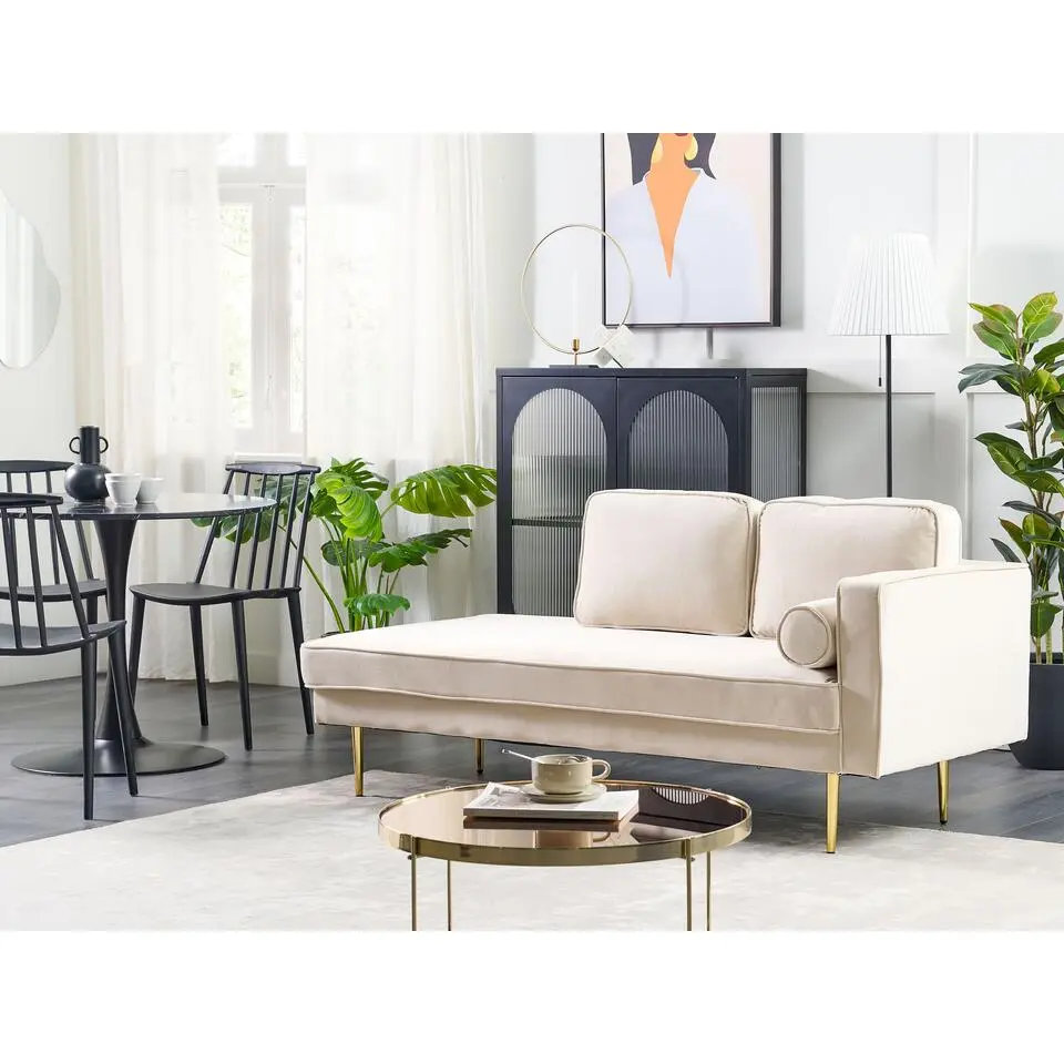 MIRAMAS - Chaise longue - Beige - Rechterzijde - Fluweel