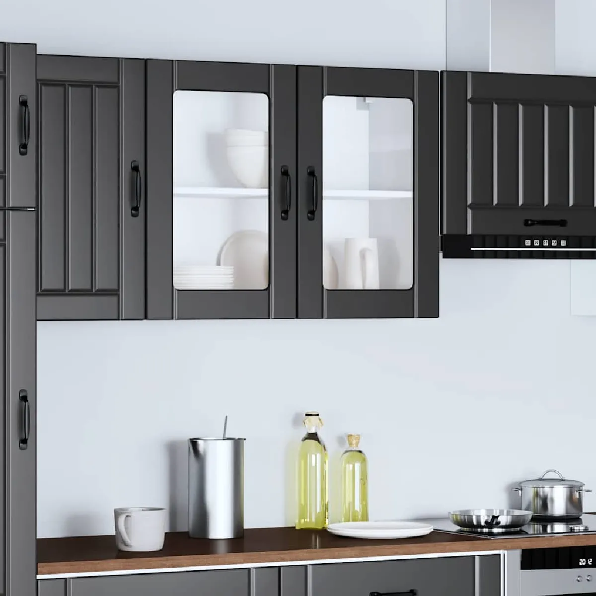 VidaXL Armoire Cuisine Lucca - Porte en Verre Noir