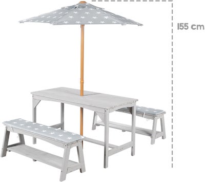 Roba Barn Piknikbord Set til 4 Deluxe med Parasoll & Sitteputer, Grå