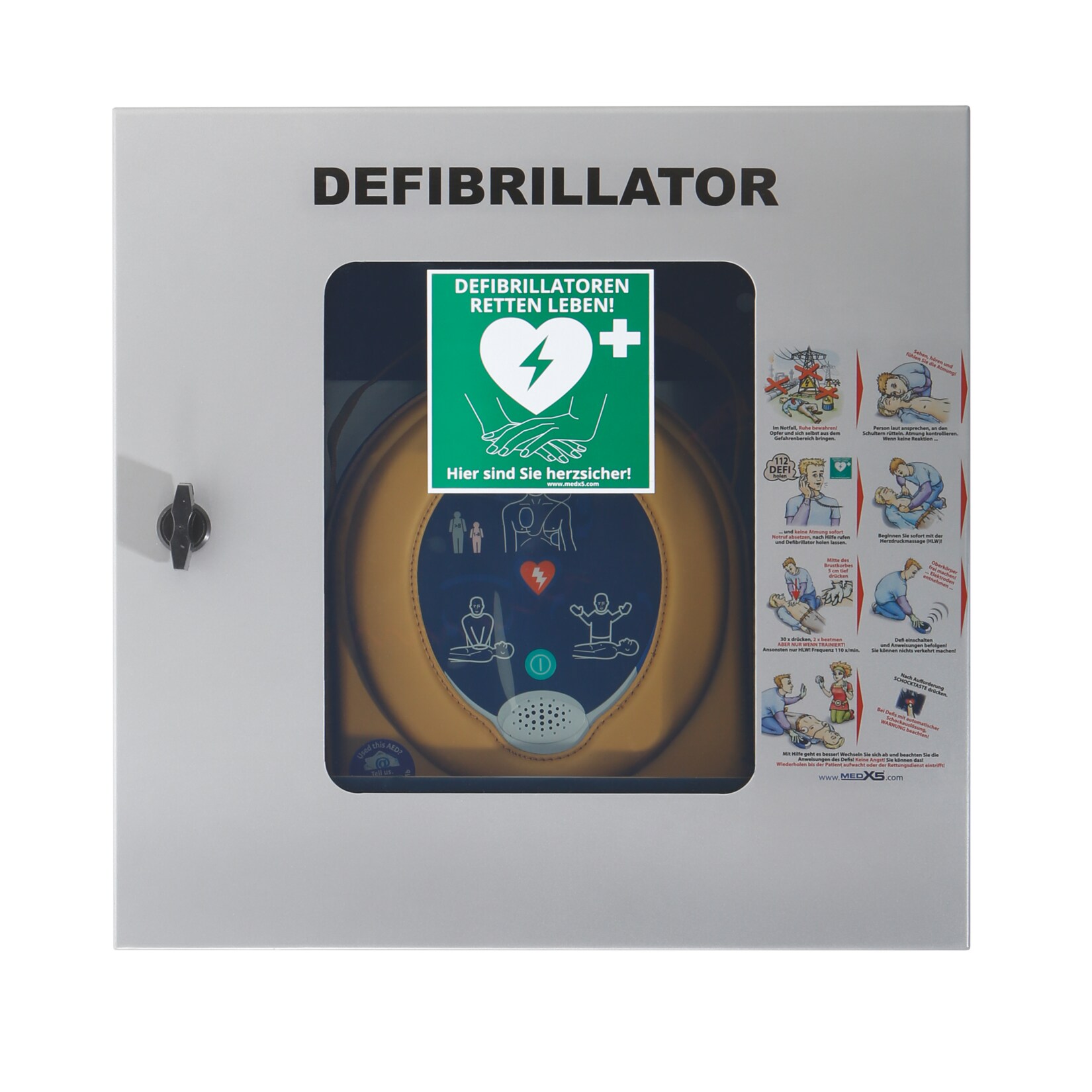 MedX5 Defibrillator (AED) Außen-Wandkasten mit Alarm, Belüftung und Heizung