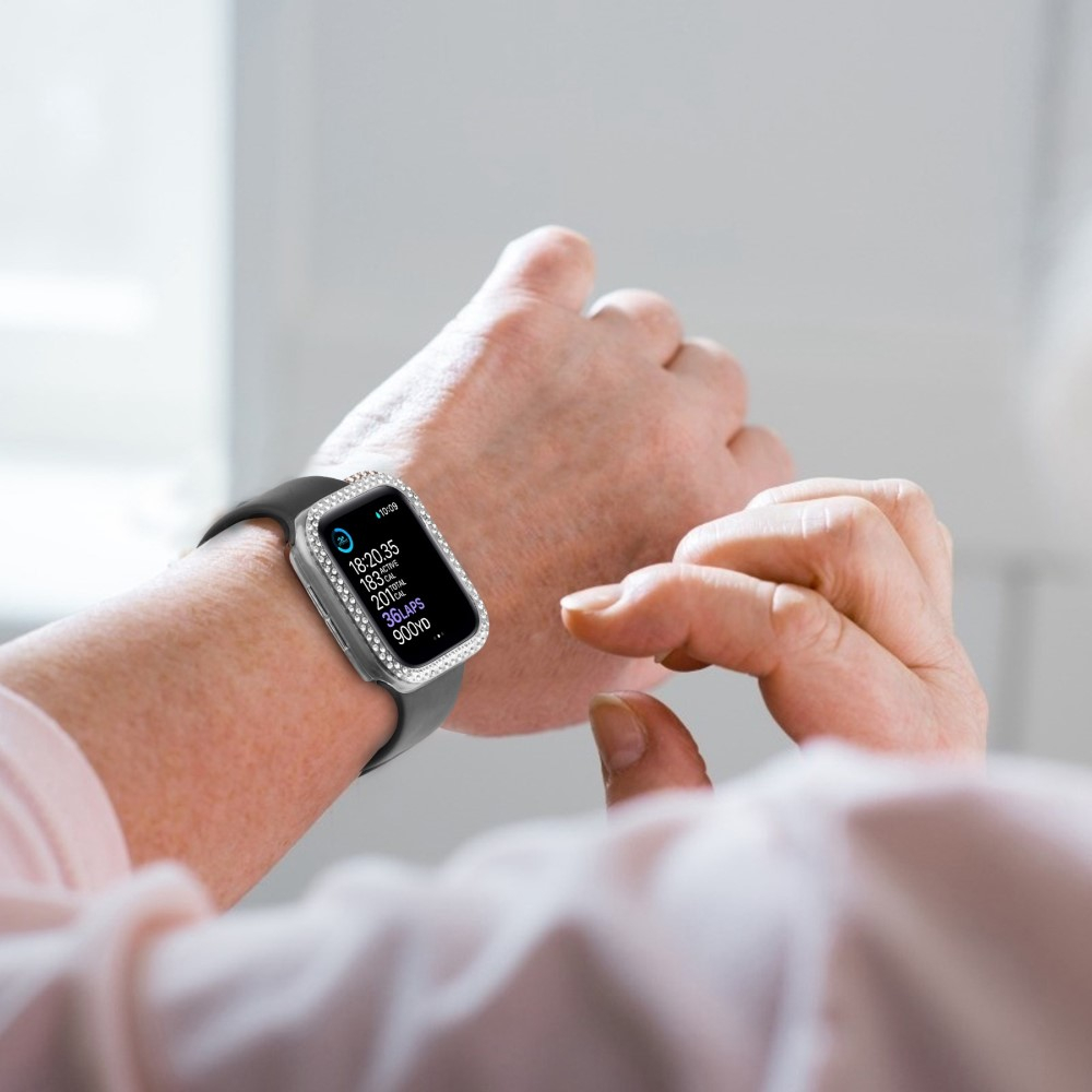 Apple Watch (41mm) Hardcase Glitzer Strass Bumper Hülle mit Display Schutzglas - Transparent